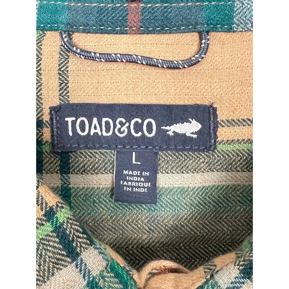 Toad&Co Mens Large Plaid Flannel Shirt Yellow Green Recycled Cotton Blend L/S
